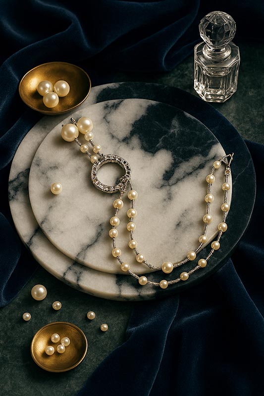 大理石の上のパールネックレス