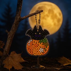 ダイソーのビーズアートキーホルダー(コウモリ)ハロウィン風コーデ